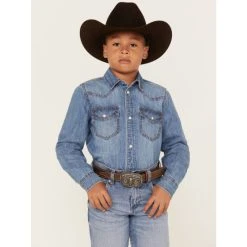 Best Pirce ???? Cody James Boys' Cave Creek Long Sleeve Snap Western Denim ???? Shirt Medium Wash ????