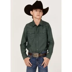 Budget ???? Cody James Boys' Solid Long Sleeve Western Snap ???? Shirt Green ????