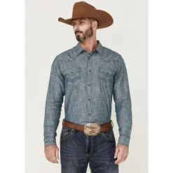 Budget ???? Cody James Men's Hotspot Solid Long Sleeve Snap Western ???? Shirt Blue ✨