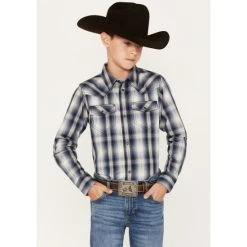 Coupon ???? Cody James Boys' Plaid Print Long Sleeve Western Snap ???? Shirt Blue ❤️
