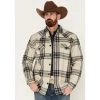 New ???? Cody James Men's Tavern Large Plaid Bonded Long Sleeve Button Flannel Jacket Cream ????