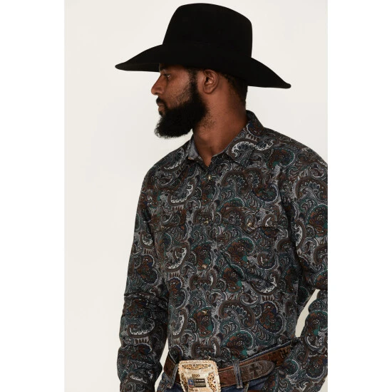 New ???? Cody James Men's Paisley 101 Paisley Print Long Sleeve Snap Western ???? Shirt Brown ???? 2 New ???? Cody James Men's Paisley 101 Paisley Print Long Sleeve Snap Western ???? Shirt Brown ???? - Image 2