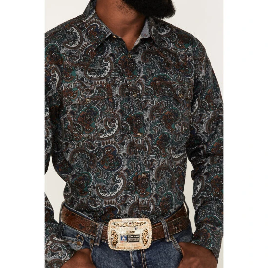 New ???? Cody James Men's Paisley 101 Paisley Print Long Sleeve Snap Western ???? Shirt Brown ???? 3 New ???? Cody James Men's Paisley 101 Paisley Print Long Sleeve Snap Western ???? Shirt Brown ???? - Image 3