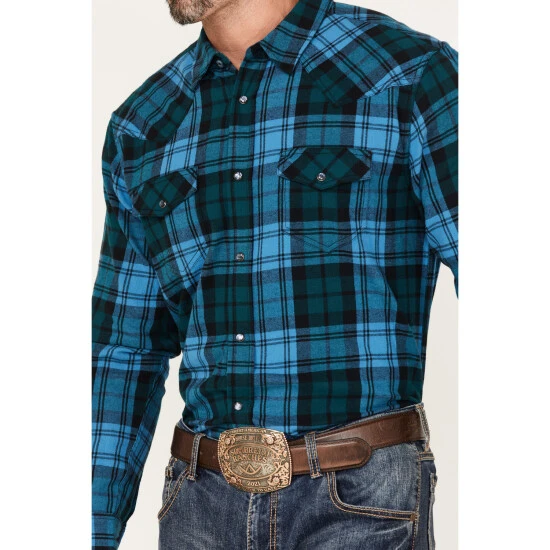 Budget ❤️ Cody James Men's Mckenzie Plaid Snap Western Flannel ???? Shirt Navy ???? 3 Budget ❤️ Cody James Men's Mckenzie Plaid Snap Western Flannel ???? Shirt Navy ???? - Image 3