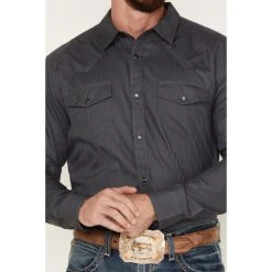 Hot Sale ???? Cody James Southside Satin Stripe Snap Western ???? Shirt For Men Dark Grey ✨ -Cody James -shop unnamed file 1241