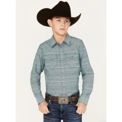 Wholesale ???? Cody James Boys' Stripe Print Long Sleeve Snap Western ???? Shirt Blue ????