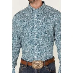 Brand new ???? Cody James Core Men's Workforce Floral Print Long Sleeve Button Down Western ???? Shirt Blue/white ⭐ -Cody James -shop unnamed file 1382