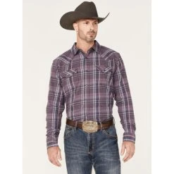 Flash Sale ???? Cody James Men's Mountaintop Large Plaid Snap Western Flannel ???? Shirt Purple ????