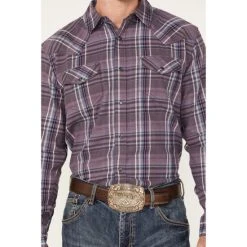 Flash Sale ???? Cody James Men's Mountaintop Large Plaid Snap Western Flannel ???? Shirt Purple ???? -Cody James -shop unnamed file 1493