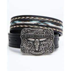 New ???? Cody James Boys' Lil Buckaroo Black Ribbon Western Belt ????