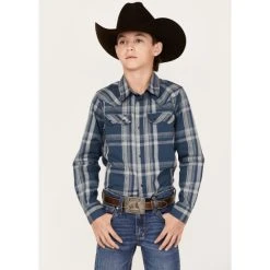 Cheap ???? Cody James Boys' Plaid Print Long Sleeve Western Snap ???? Shirt Navy ????