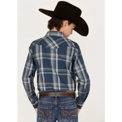 Cheap ???? Cody James Boys' Plaid Print Long Sleeve Western Snap ???? Shirt Navy ???? -Cody James -shop unnamed file 1504