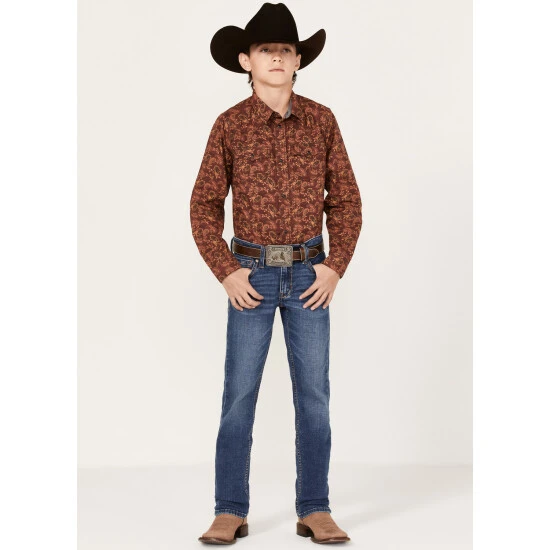 Hot Sale ???? Cody James Boys' Paisley Print Long Sleeve Western Snap ???? Shirt Burgundy ???? 2 Hot Sale ???? Cody James Boys' Paisley Print Long Sleeve Western Snap ???? Shirt Burgundy ???? - Image 2