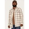 Discount ⌛ Cody James Men's Snow Fall Small Plaid Snap Western Flannel ???? Shirt Cream ????