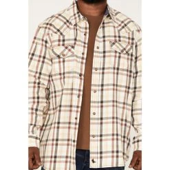 Discount ⌛ Cody James Men's Snow Fall Small Plaid Snap Western Flannel ???? Shirt Cream ???? -Cody James -shop unnamed file 1573
