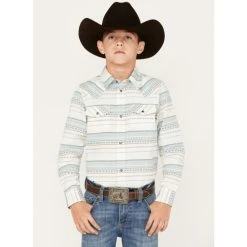Wholesale ???? Cody James Boys' Stripe Print Long Sleeve Snap Western ???? Shirt Cream ????