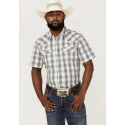 Cheapest ⌛ Cody James Men's Tranquil Ombre Plaid Short Sleeve Snap Western ???? Shirt White ????
