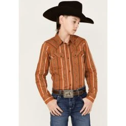 Buy ???? Cody James Boys' Southwestern Stripe Print Long Sleeve Snap Western ???? Shirt Brown ????