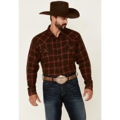Budget ???? Cody James Men's Rust Workhorse Plaid Long Sleeve Snap Western Flannel ???? Shirt Rust Copper ????