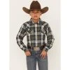 Promo ???? Cody James Boys' Plaid Print Long Sleeve Snap Western Flannel ???? Shirt Tan ????