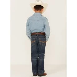 Promo ???? Cody James Little Boys' Saguaro Dark Wash Mid-Rise Stretch Slim Bootcut ???? Jeans - Sizes 4-8 Blue ????