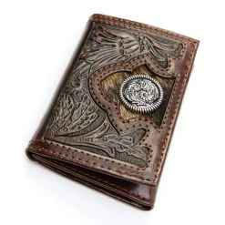 Hot Sale ⭐ Cody James Men's Hair-On Floral Tooled Trifold Wallet Brown ????