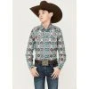 Best Sale ???? Cody James Boys' Southwestern Great Plains Print Long Sleeve ???? Shirt Turquoise ????