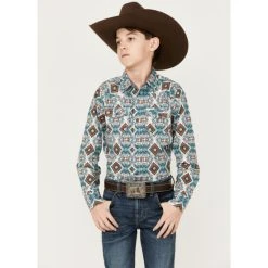 Best Sale ???? Cody James Boys' Southwestern Great Plains Print Long Sleeve ???? Shirt Turquoise ????