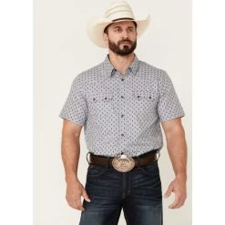 Hot Sale ???? Cody James Men's Double Arrow Geo Print Short Sleeve Snap Western ???? Shirt Grey ????