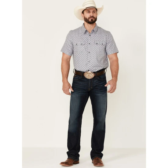 Hot Sale ???? Cody James Men's Double Arrow Geo Print Short Sleeve Snap Western ???? Shirt Grey ???? 2 Hot Sale ???? Cody James Men's Double Arrow Geo Print Short Sleeve Snap Western ???? Shirt Grey ???? - Image 2