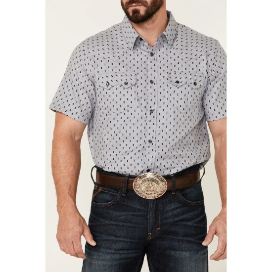 Hot Sale ???? Cody James Men's Double Arrow Geo Print Short Sleeve Snap Western ???? Shirt Grey ???? 3 Hot Sale ???? Cody James Men's Double Arrow Geo Print Short Sleeve Snap Western ???? Shirt Grey ???? - Image 3