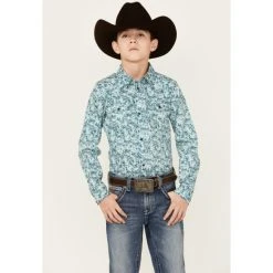 Flash Sale ???? Cody James Boys' Rushmore Paisley Print Long Sleeve Snap Western ???? Shirt Blue ????