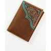 Wholesale ???? Cody James Men's Turquoise Underlay & Brown Tooled Trifold Wallet ????