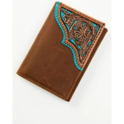 Wholesale ???? Cody James Men's Turquoise Underlay & Brown Tooled Trifold Wallet ????
