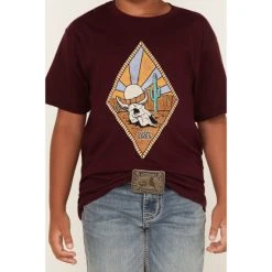 Budget ???? Cody James Boys' Desert Cactus & Skull Logo Graphic T-Shirt Maroon ???? -Cody James -shop unnamed file 2109