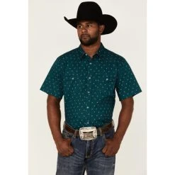 Cheapest ???? Cody James Men's Marlin Geo Print Short Sleeve Snap Western ???? Shirt Teal ✨