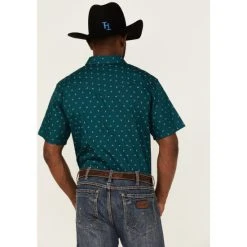 Cheapest ???? Cody James Men's Marlin Geo Print Short Sleeve Snap Western ???? Shirt Teal ✨ -Cody James -shop unnamed file 2118
