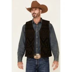 New ???? Cody James Men's Brown Valley Southwestern Print Zip-Front Wool Vest ????