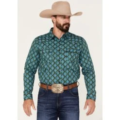 Buy ???? Cody James Men's Tavern Geo Print Long Sleeve Western ???? Shirt Dark Green ????
