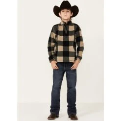 Outlet ✨ Cody James Boys' Tan Lumber Jack Buffalo Check 1/4 Zip Polar Fleece Pullover ???? -Cody James -shop unnamed file 2362