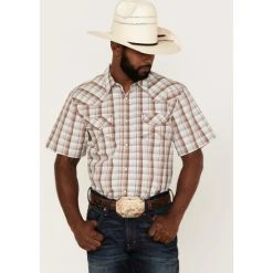 Best Pirce ???? Cody James Men's Mount Vernon Small Plaid Short Sleeve Snap Western ???? Shirt - Big & Tall Brown/blue ????