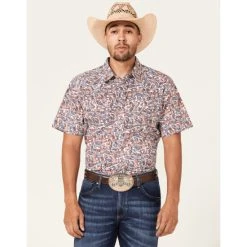 Best Sale ✔️ Cody James Men's Ecstatic Paisley Print Short Sleeve Snap Western ???? Shirt Red/white/blue ????