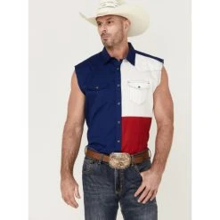 Best Pirce ???? Cody James Men's Texas Flag Bubba Sleeveless Snap Western ???? Shirt Red/white/blue ????
