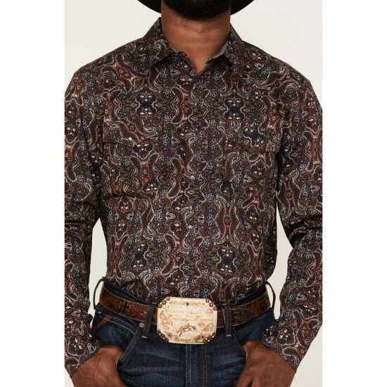 New ???? Cody James Men's Bandera Large Paisley Print Long Sleeve Snap Western ???? Shirt Brown ???? 3 New ???? Cody James Men's Bandera Large Paisley Print Long Sleeve Snap Western ???? Shirt Brown ???? - Image 3