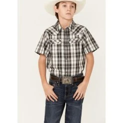 Best deal ???? Cody James Boys' Statement Dobby Plaid Short Sleeve Snap Western ???? Shirt White ????