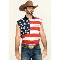 Hot Sale ⌛ Cody James Men's American Flag Bubba Sleeveless Western ???? Shirt Red ????