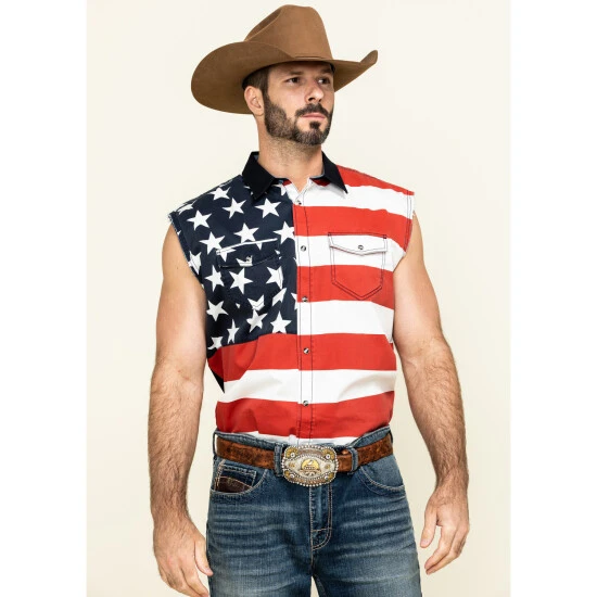 Hot Sale ⌛ Cody James Men's American Flag Bubba Sleeveless Western ???? Shirt Red ???? 1 Hot Sale ⌛ Cody James Men's American Flag Bubba Sleeveless Western ???? Shirt Red ????