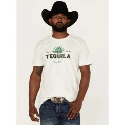 Outlet ???? Cody James Men's Tequila Shot Ivory Graphic Short Sleeve T-Shirt ⌛