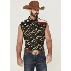 Wholesale ???? Cody James Men's Alpha Camo Print Bubba Sleeveless Snap Western ???? Shirt Camouflage ????