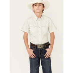 Discount ???? Cody James Boys' Wanderer Southwestern Print Short Sleeve Snap Western ???? Shirt Cream ????